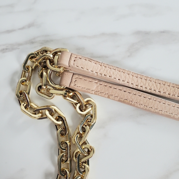 Tory Burch Britten Pink Pebbled Leather Chain Shoulder Bag Iconic Double T - Picture 9 of 16